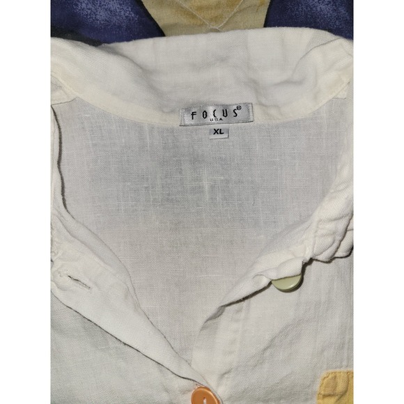 Vintage Linen Shirt Focus USA Button Front Women's XL Garden Patches Embroidered - Picture 5 of 16